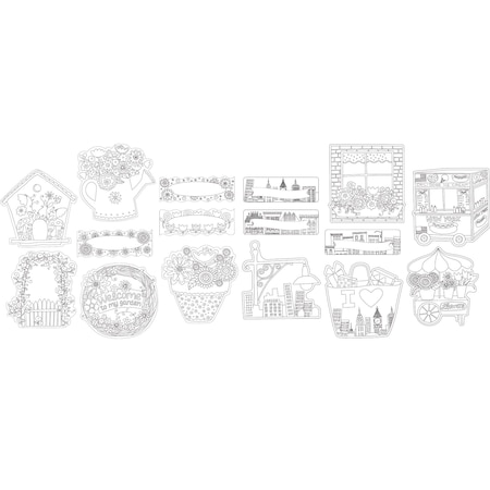 Barker Creek Color Me! Garden & Cityscapes Double Sided Accents Set, Multi-Design Set, 72/Set 3720